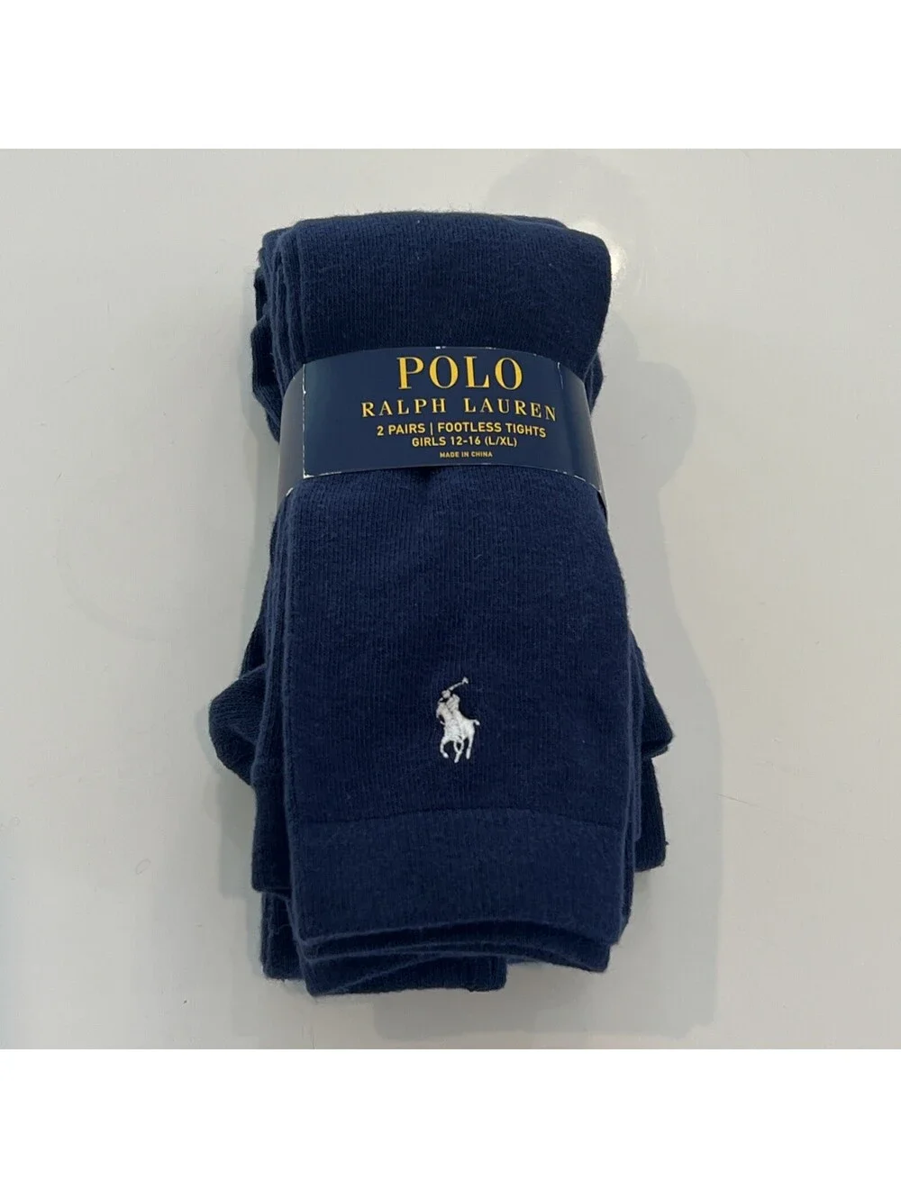 Polo Ralph Lauren 2 Pairs Footless Tights Girls 12-16 (L/XL) Navy Blue New